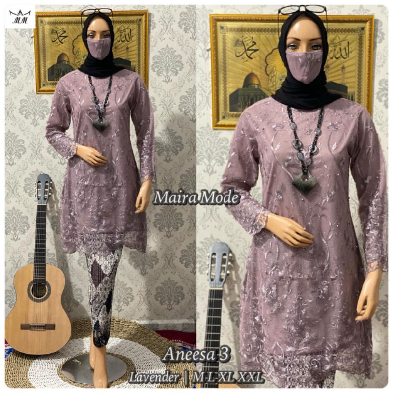 SET KEBAYA TUNIK TULLE - KEBAYA TUNIK ANEESA 2 - KEBAYA WISUDA - KEBAYA KONDANGAN - KEBAYA BROKAT-Lavender