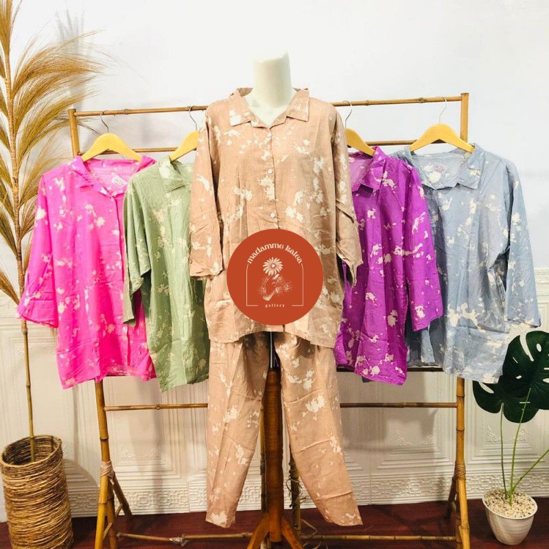 pajamas jumbo set lengan 7/8 setelan celana panjang tiedye
