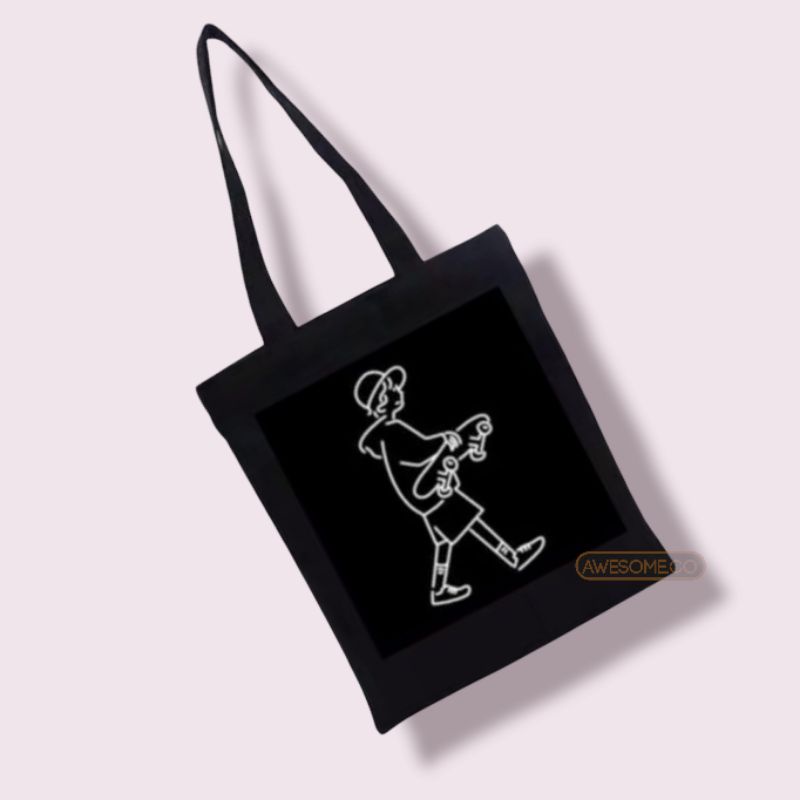 Totebag Wanita Pria / Tas Totebag Pria Art Skate Hitam