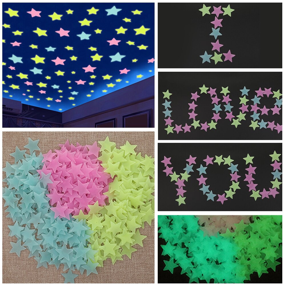 STICKER GLOW IN THE DARK STAR WARNA WARNI STIKER DEKORASI DINDING BINTANG - 100 PCS