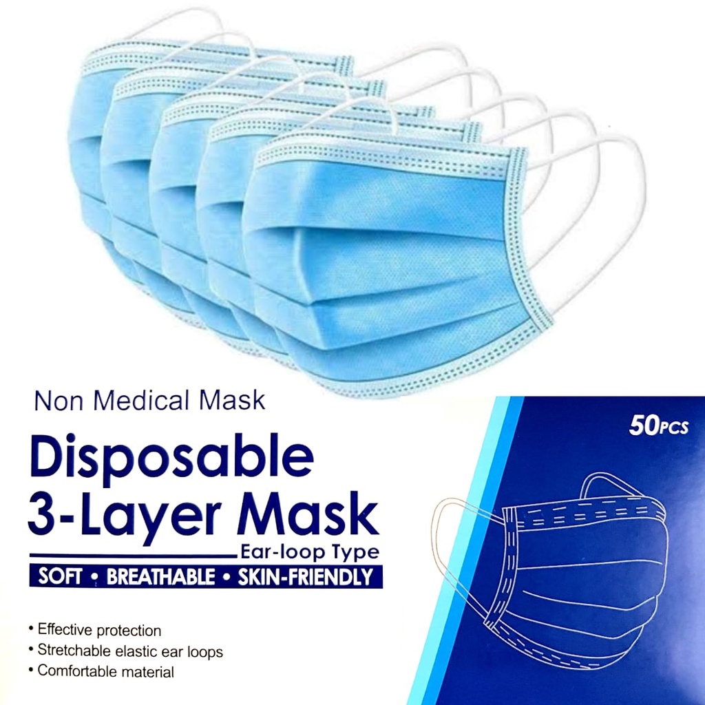 (MASKER 3 PLY) ALKINDO MASKER 3 PLY - FACE MASK 3 PLY 1 BOX ISI 50pcs - EARLOOP - MASKER 3 LAYER