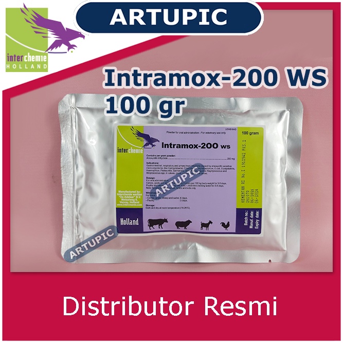 Intramox-200 WS 100 gr Berak Kapur Pencernaan Pernafasan Sapi Kambing Babi Ayam Domba Spektrum Luas