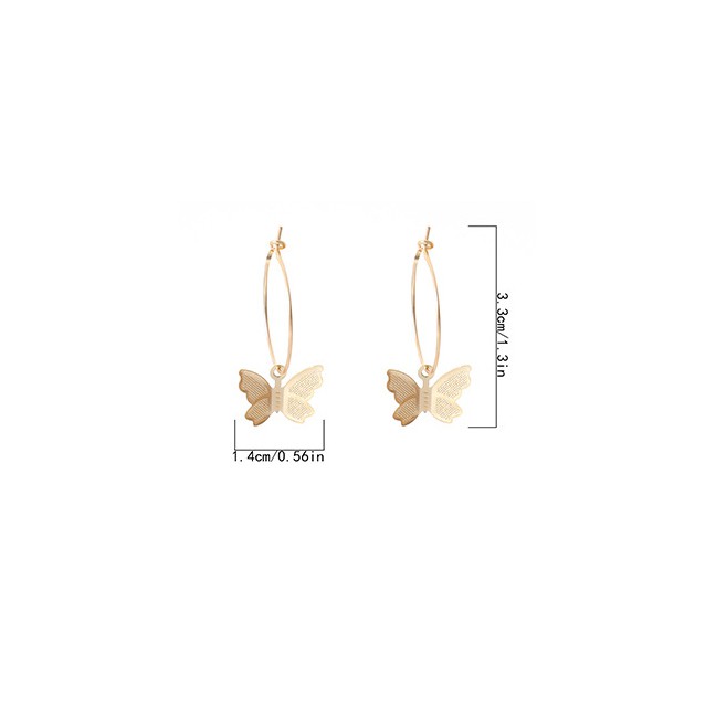 LRC Anting Tusuk Fashion Butterfly Pendant Alloy Round Earrings K48358