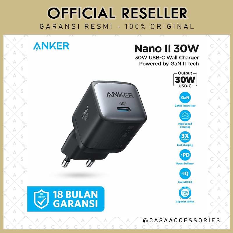 Anker 711 Nano II 30W Charger PD Samsung PPS GaN 2 USB-C - A2665