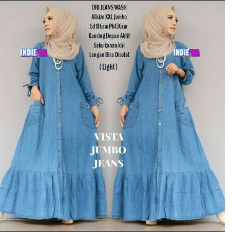 Maxi Jeans // Gamis Vista Jumbo Jeans By Indie'ra // Gamis Bahan Ori Jeans Wash