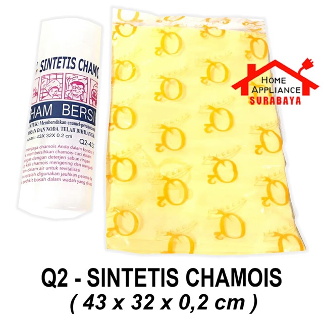 Kain Lap Kanebo Sintetis Synthetic Chamois 43 CM x 32 CM x 0.2 CM Q2 4332 / Q2-4332 ( Tanpa Tutup Botol )