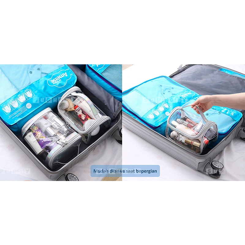 Tas Kosmetik Washbag / Tas Alat MakeUp / Cosmetic Bag Organizer / Tas Make Up Wanita/Tas Kosmetik Anti Air/Tas Kosmetik Travel Transparan /Cosmetic Cube Transparent Clear PVC Toiletries Wash Bag /Pouch Kosmetik