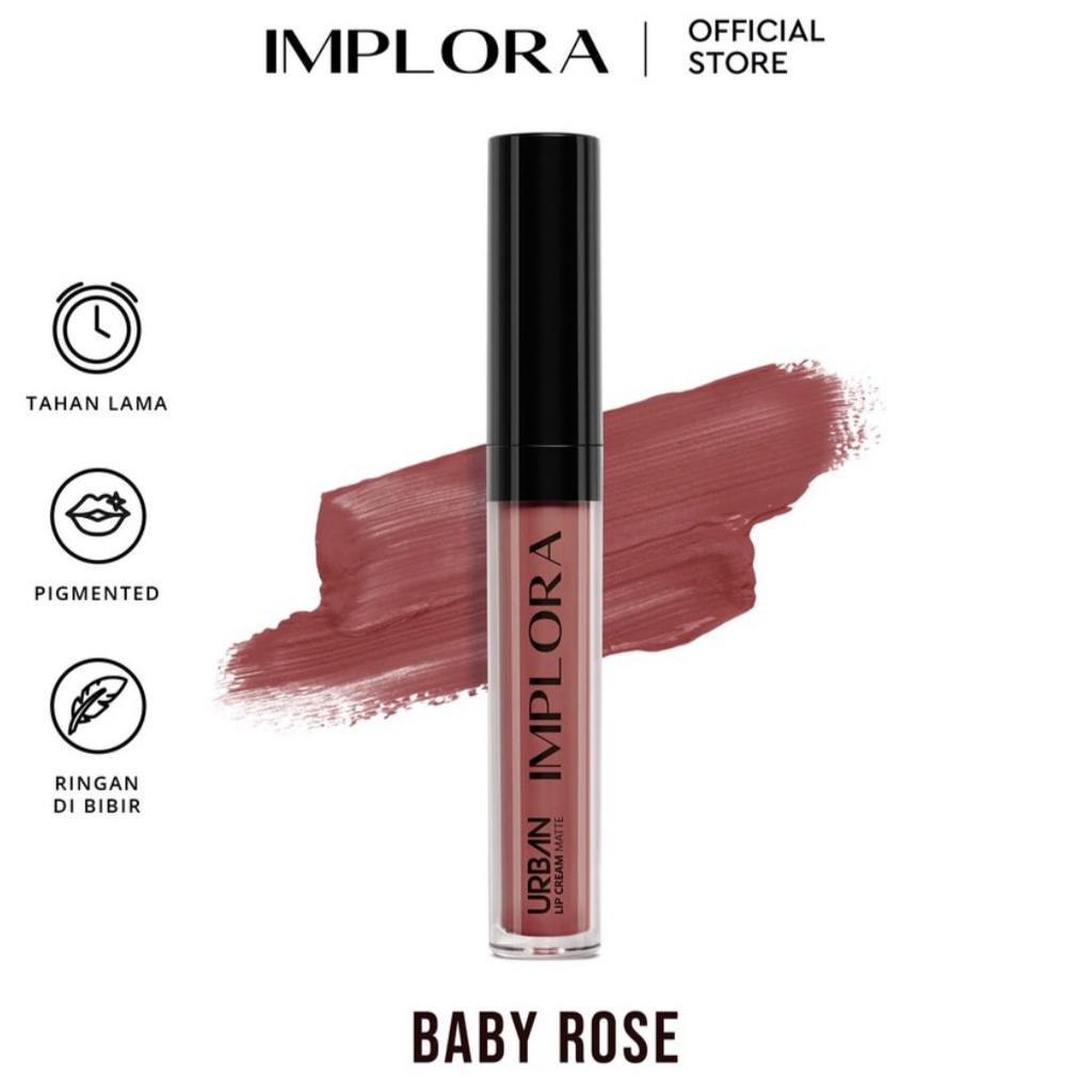 FREE BUBBLE WARP IMPLORA Urban Lip Cream Matte Original BPOM - Lipcream Surabaya-14 Baby Rose