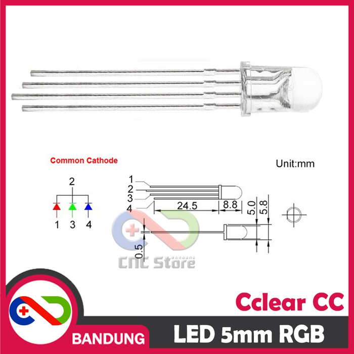 LED RGB RED GREEN BLUE 4P 4 PIN 5MM CLEAR COMMON CATHODE