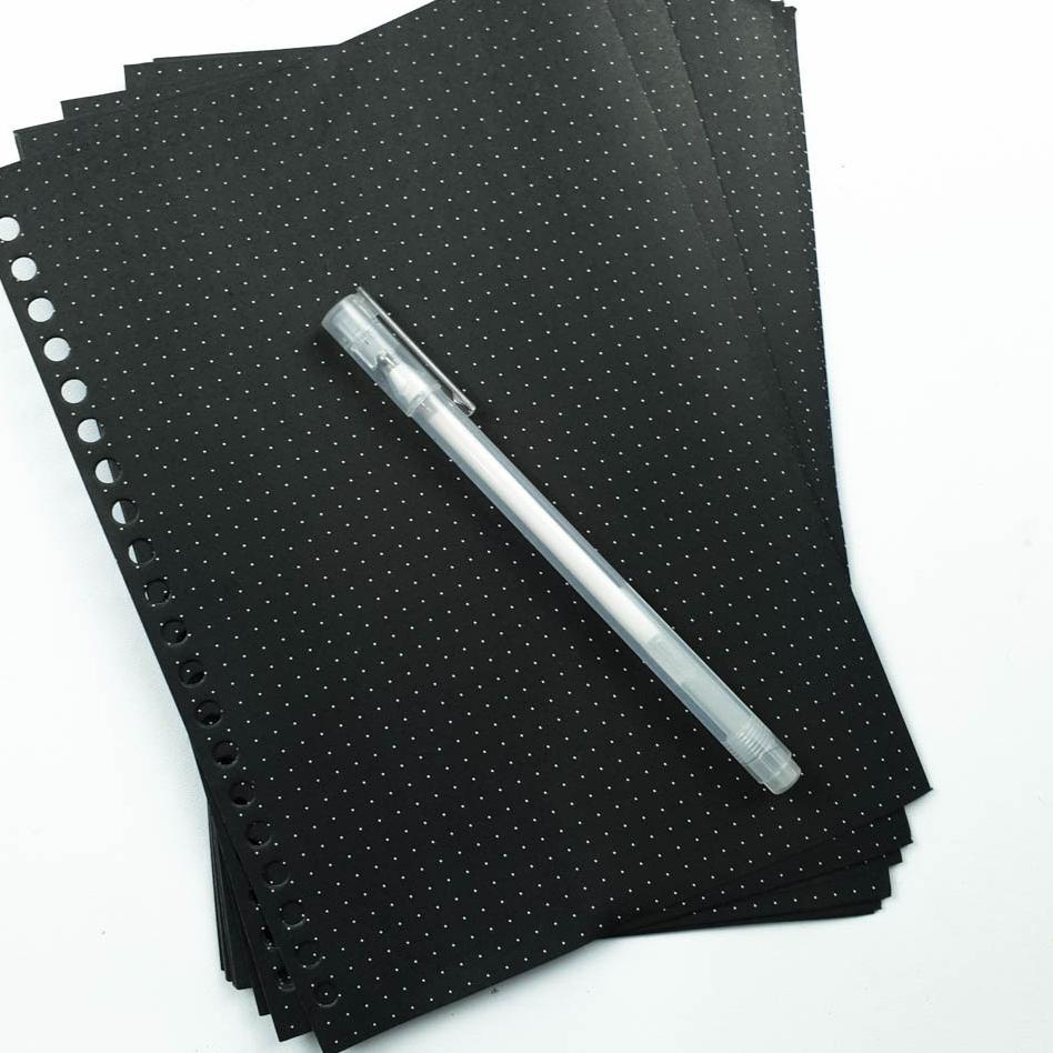 

【TERMURAH】 [Tulis.Id] Basic Black Paper Loose Leaf Hitam 100 GSM 200 GSM 25 Lbr Blank Grid Dotted sa