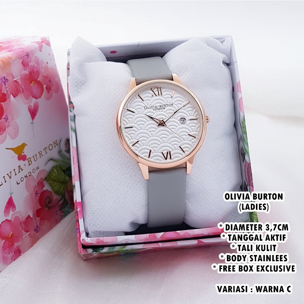 (FREE BOX) JAM TANGAN WANITA FASHION TALI KULIT BODY BULAT TANGGAL AKTIF