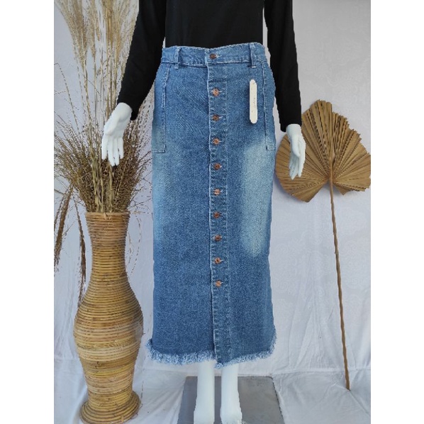 Rok Span Jeans Jumbo Size 33-40/Rok Span Panjang XL-XXXL/Rok Lepis Wanita Span Fariasi Kancing Rawis-5