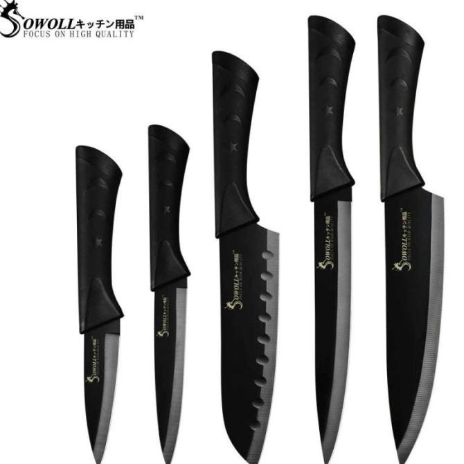 

Set Pisau Dapur Kitchen Knives Stainless Steel 5 Pcs Hitam Mamazira40