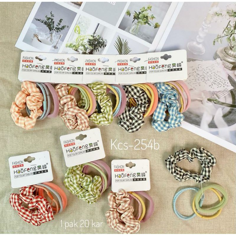 

*KCS-254B*Kuncir set Dnt scrunchie kotak kotak isi 1 set*