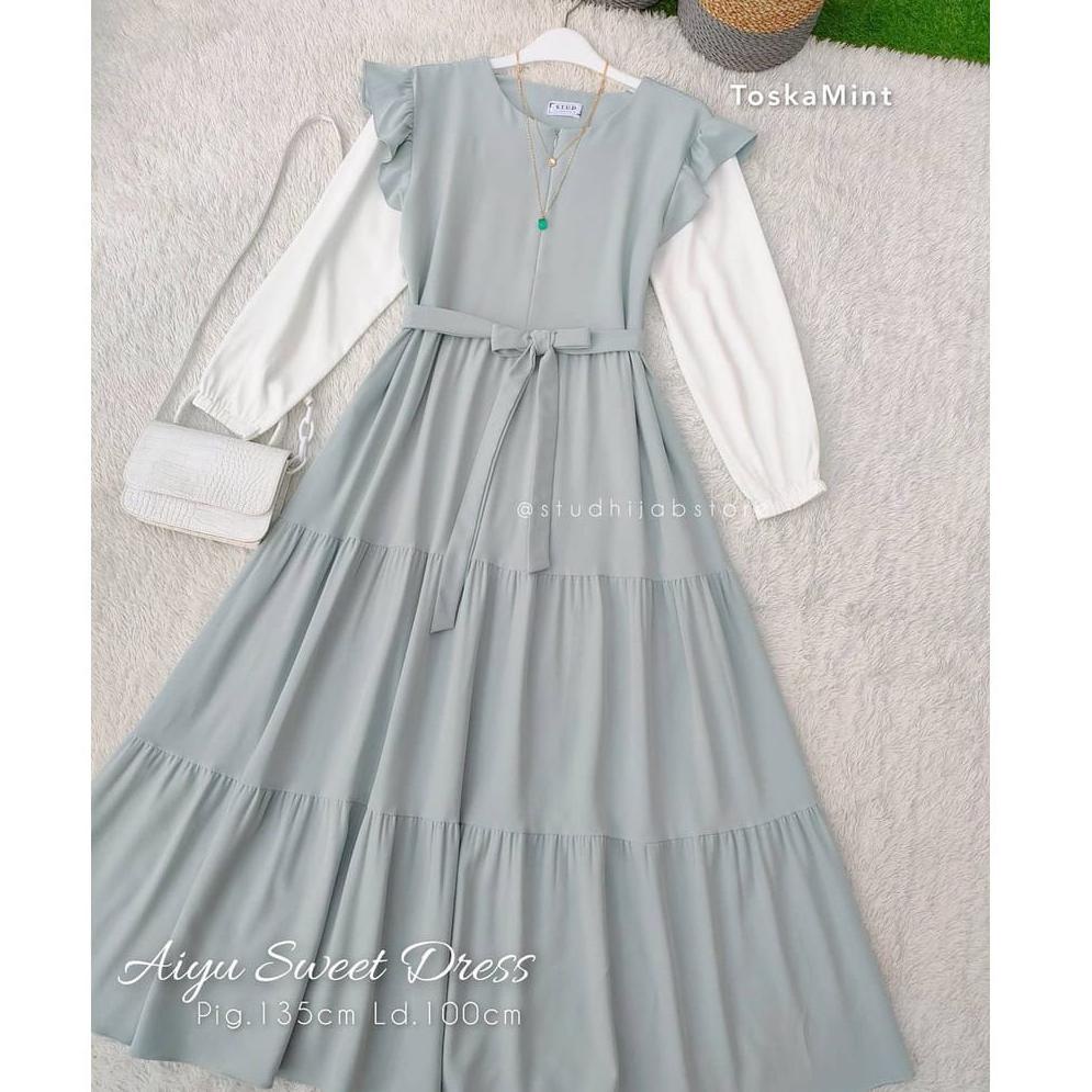 [F6EHC8677] Aiyu Sweet Dress // Gamis Remaja Kekinian Korean Style Busui FREE BELT