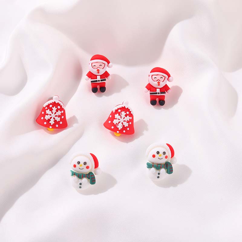 Anting Stud Desain Pohon Natal Santa Claus Snowman Rusa Bahan Resin Untuk Wanita