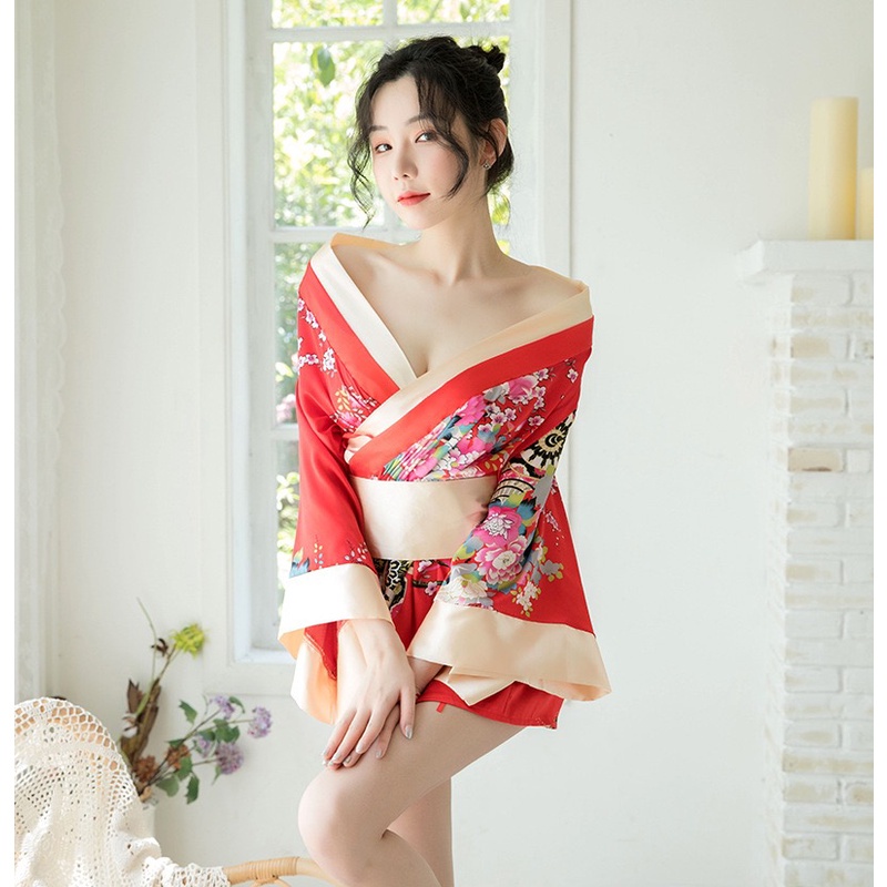 TELLY ➡️ 159 Set Lingerie Seksi + G String Model Kimono Sabuk Besar Premium Satin Jepang Import Baju Imlek Gaun