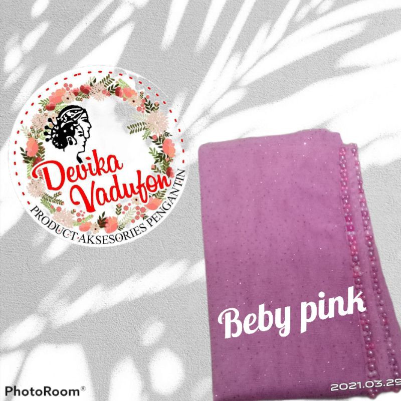 SLAYER veil HIJAB PENGANTIN  kerudung /selayer  tuile gliter mutiara, wisuda, ondangan, pesta-Beby pink