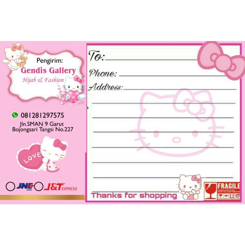 

LABEL PENGIRIMAN/SHIPPING CARD HELLO KITTY