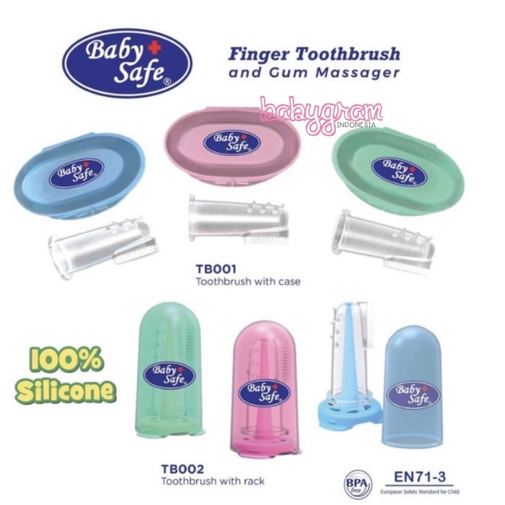 Babysafe Finger Toothbrush Gum Massager with case drying rack Sikat Lidah Bayi TB001 TB002 Baby Safe