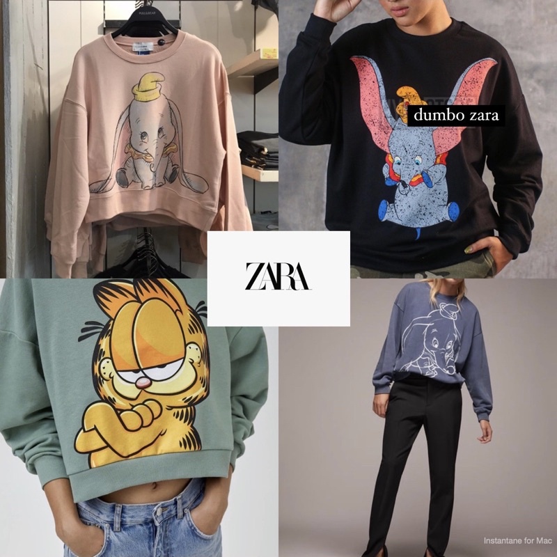 Zara Dumbo Bambi Mickey Pull &amp; Bear Sage Garfield Crop Sweatshirt Sweater Pullnbear Crewneck