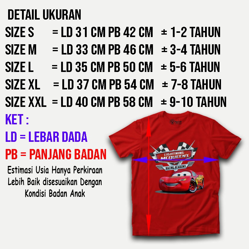 Kaos Atasan Anak Laki Laki Cars Lightning McQueen