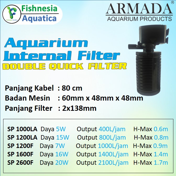 Armada SP 1600F - Pompa Air Internal Filter Aquarium Double Filter Low Watt