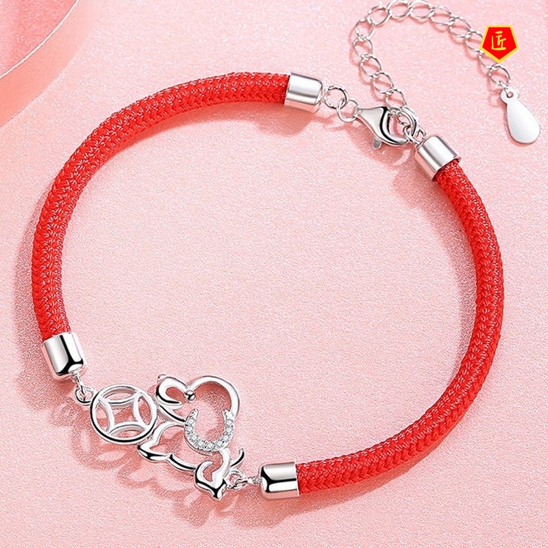 [Ready Stock]Women's 925 Silver Red Rope Fortune Dog Bracelet