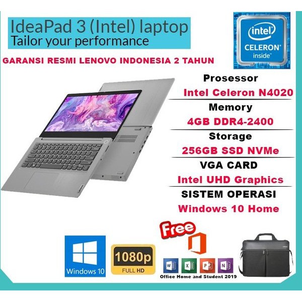Lenovo Ideapad Slim 3 Intel Celeron N4020 4GB RAM 256SSD