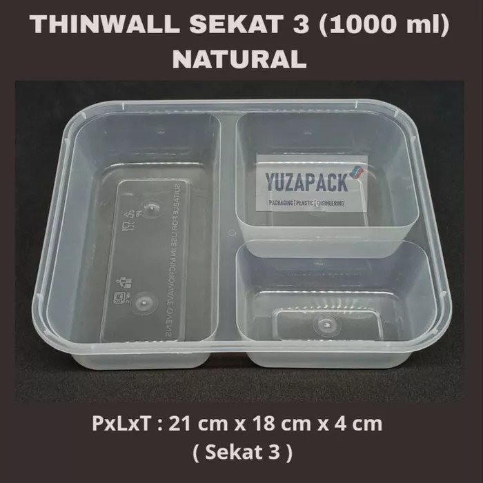 Thinwall Sekat 3 (1000 ml) Natural Take Away Plastics Microwave