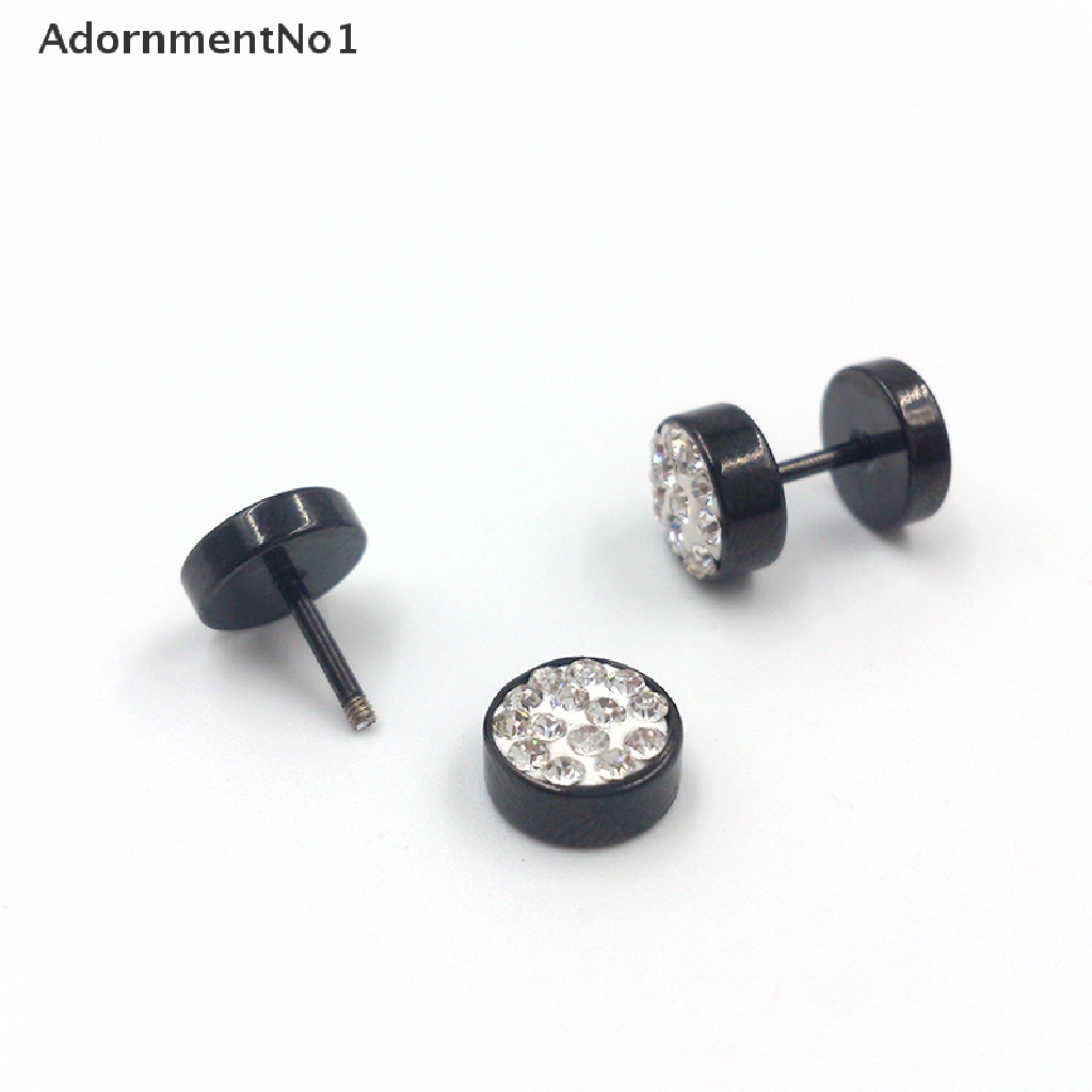 (AdornmentNo1) 1 Pasang Anting Tusuk Barbel Gaya Punk Bahan Stainless Steel Warna Hitam / Silver Untuk Pria