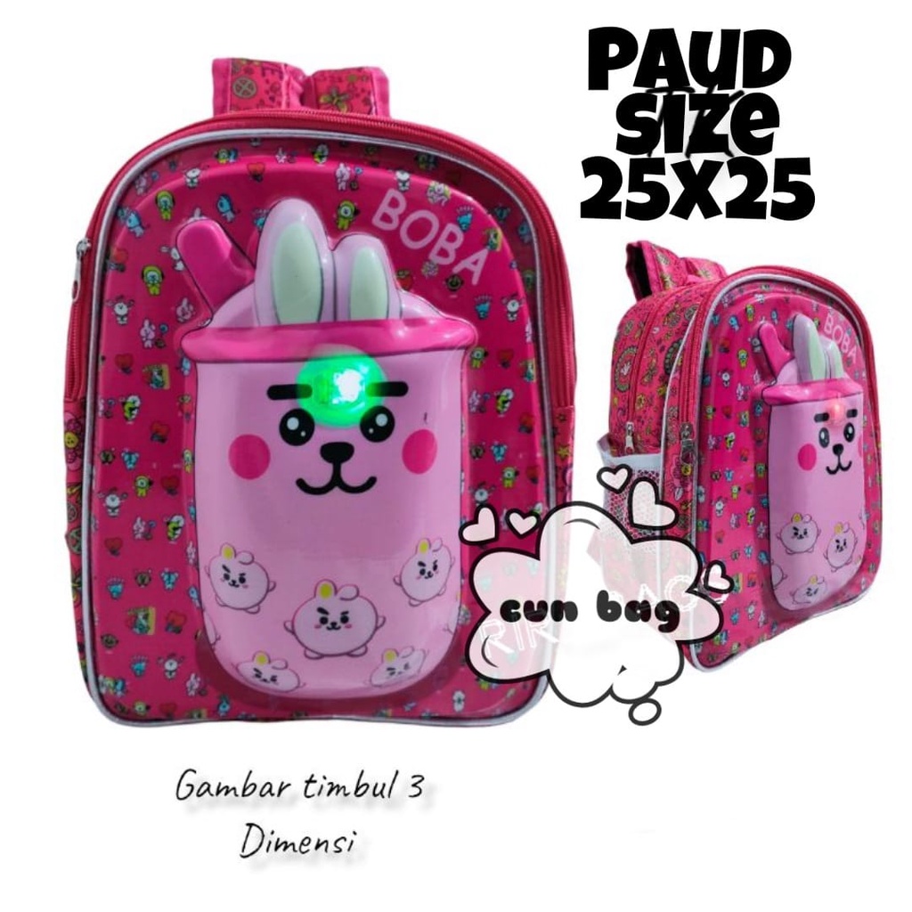 Tas Ransel Anak Perempuan 3D Boba Lucu Kelinci Tas Sejolah Anak Paud TK SD