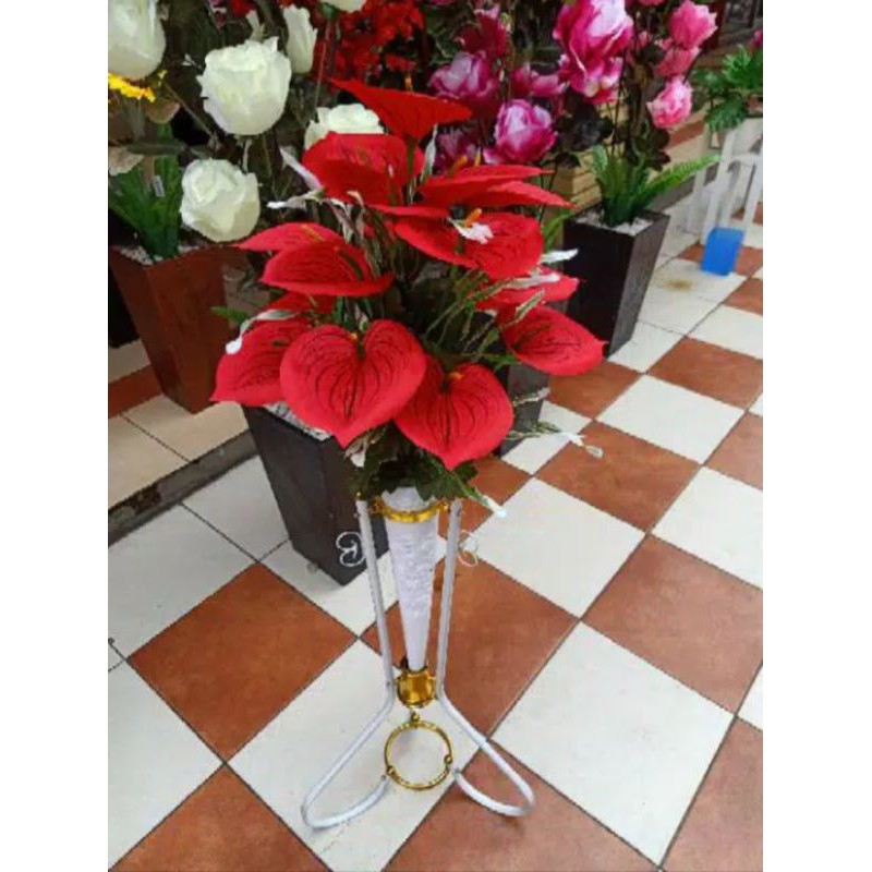 (Bunga saja) Bunga artificial anthurium, Amarilis, Aron panda, Bunga Lilly bunga sudut-Lilly merah