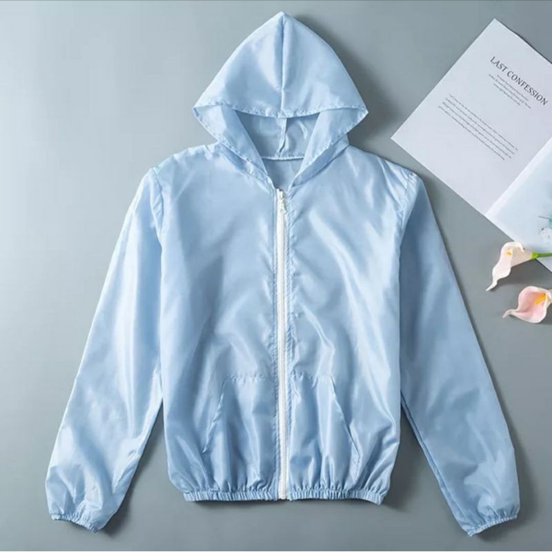 Jaket Wanita Trend Korea Anti UV Parasut Semi Transparan Woman Summer Sport Olahraga Casual Jacket-Abu Abu