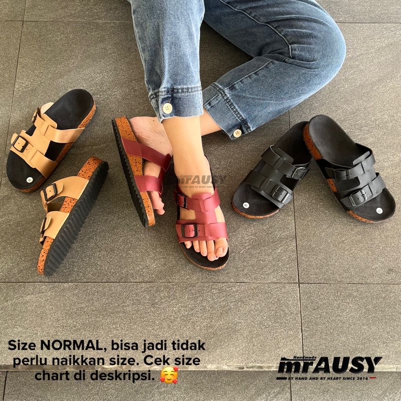 Sandal Birken Selop Casual Wanita Cewek mrAUSY Gesper 2 Hitam