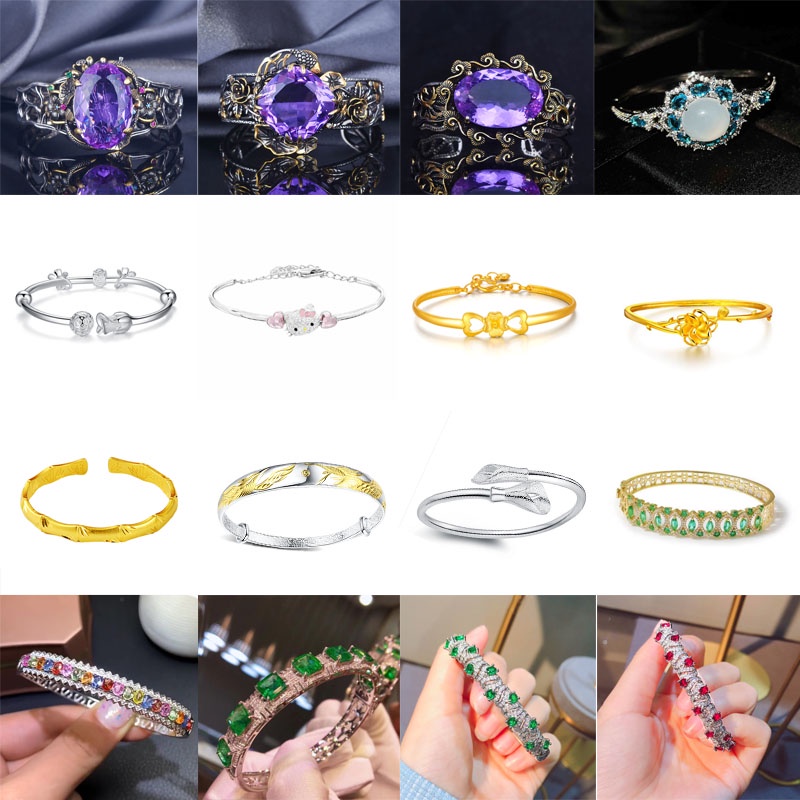 Gelang Model Terbuka Bahan Sterling Silver 925 Desain Hollow + Permata Warna Warni Gaya Vintage Untuk Wanita