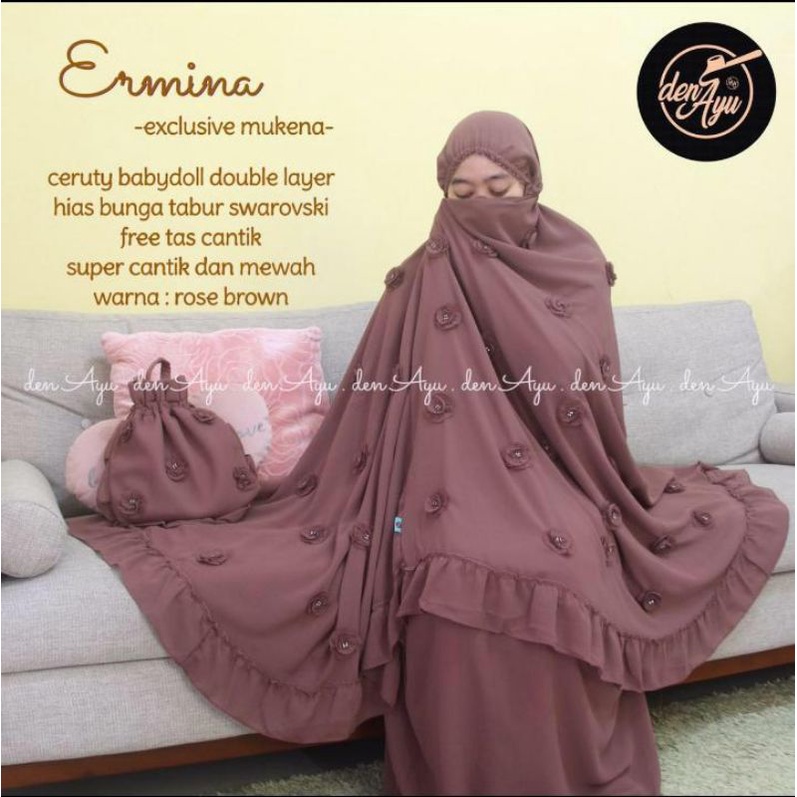 ERMINA EXCLUSIVE MUKENA ORI BY DEN AYU/MUKENA DEWASA/MUKENA CERUTY BABYDOLL/ADA 15 WARNA CANTIK