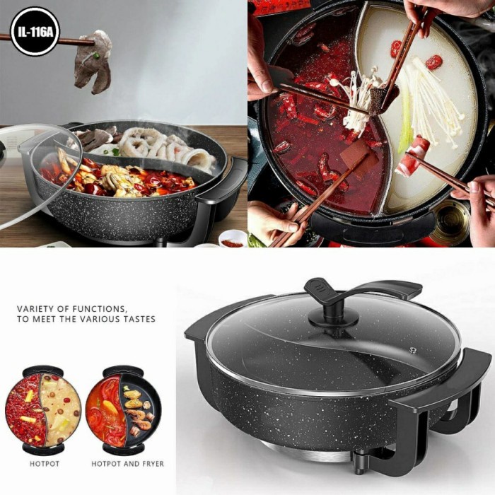 Panci Shabu Grill 2 Sekat Listrik Idealife Shabu Pot Electric IL 116A