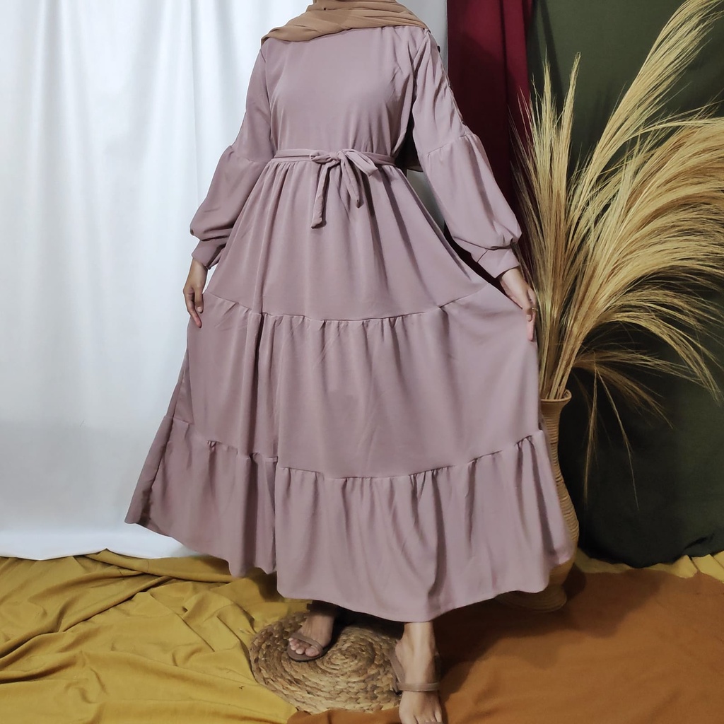 Gamis Wanita Lengan Panjang Fashion Muslim Devi Fit  L-XL Lingkar Dada 100cm Panjang 130cm-DeviButton MauvePink