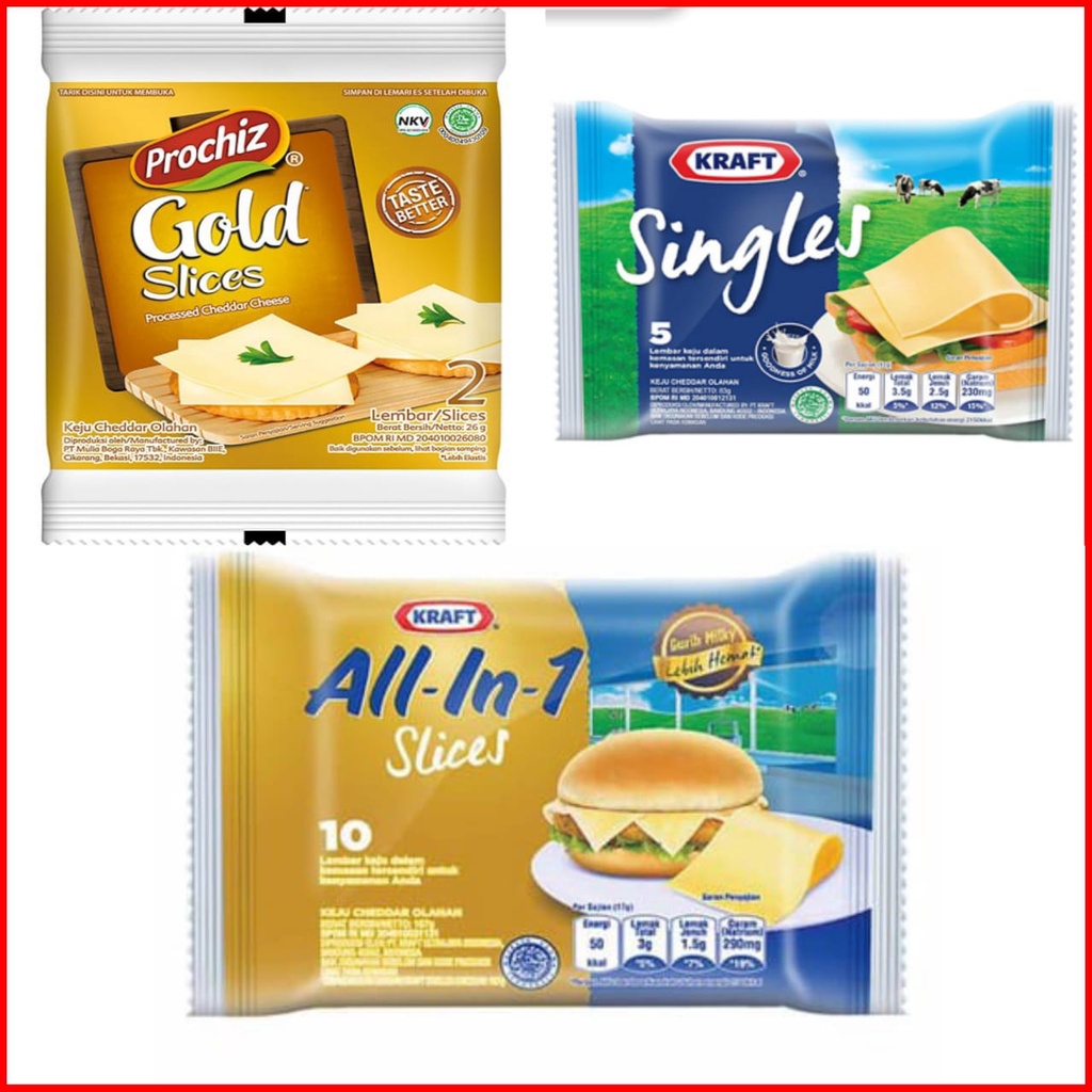 

Prochiz Slice Gold 2 pcs keju slice | Kraft Sigles 5pcs | Kraft All In one slice 10 PCS BABY MPASI