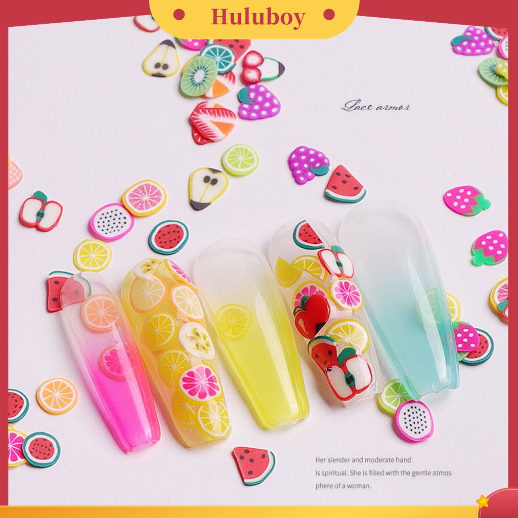 Huluboy Huluboy♡ 1000pcs / Set Potongan Kuku Bentuk Buah Dan Bulu Bahan Polymer Clay Untuk Nail Art Charms