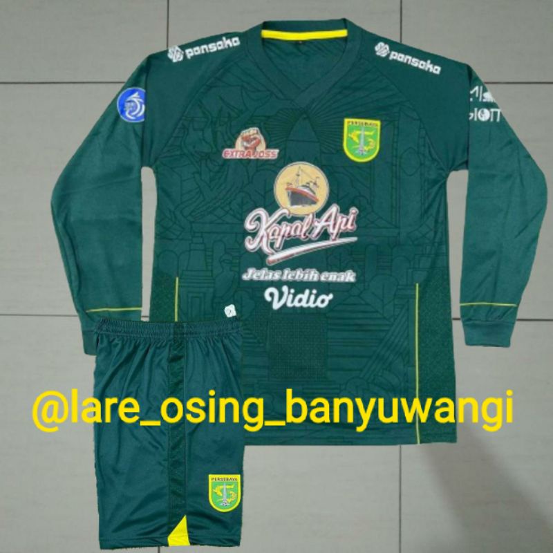 SETELAN DEWASA PERSEBAYA LENGAN PANJANG HOME 2021 - 2022 BRI LIGA 1 HIJAU JERSEY CELANA LS LOKAL