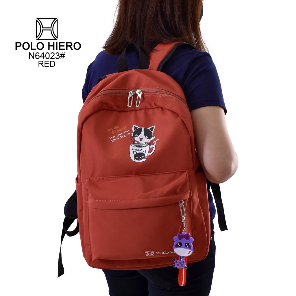 Tas Ransel Polo Hiero N64023 Tas Sekolah Kitty/Cat/Kucing Ransel Wanita (Free Gantungan Tas)