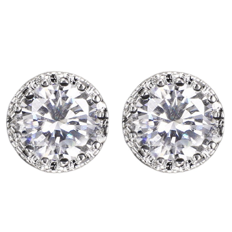 Female Luxury Round Cubic Zirconia Earrings Crystal CZ Shiny Women Accessories High Quality Silver Color Trendy Jewelry