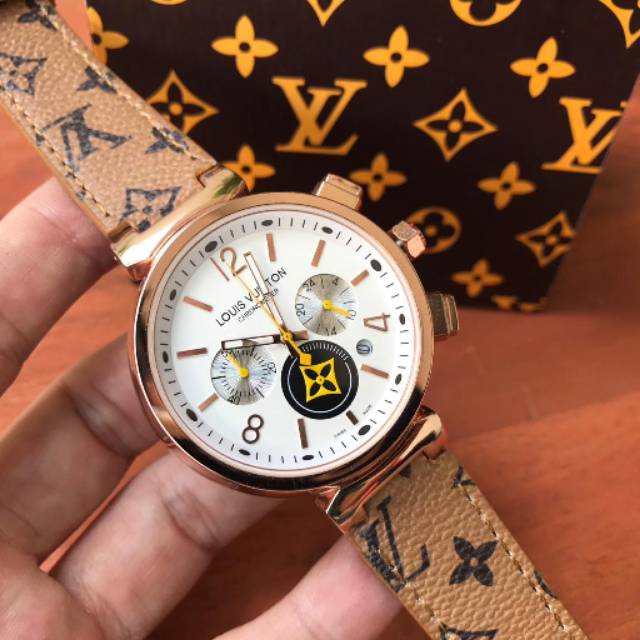 JAM TANGAN FASHION LV CRONO AKTIF TALI KULIT