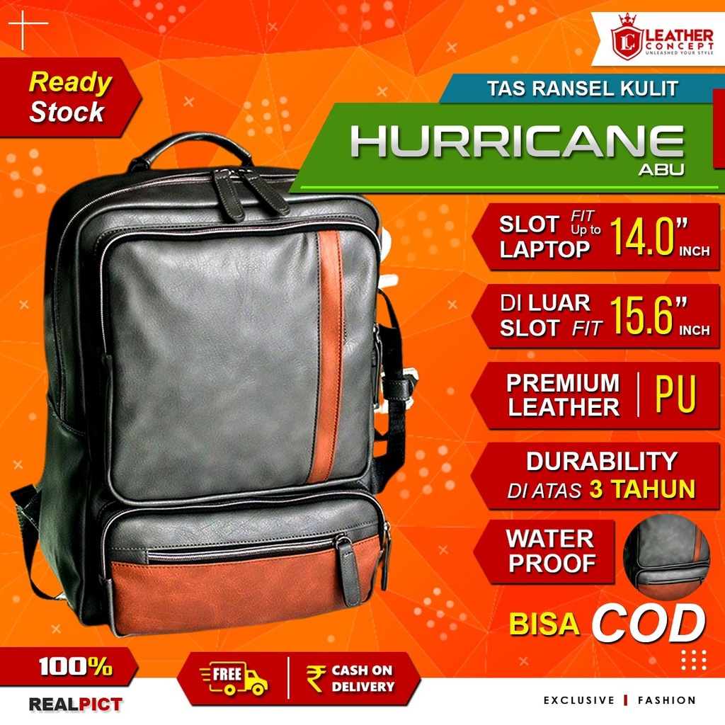 Tas Ransel Kulit Pria Tas Kulit Pria Tas Punggung Pria Hurricane Abu