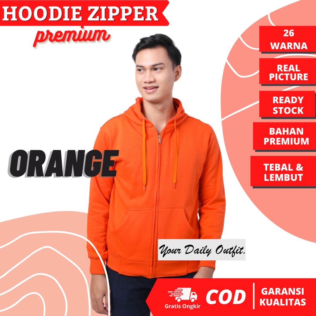 HOODIE ZIPPER ORANGE OREN POLOS PREMIUM UNISEX JAKET OVERSIZE KOREA TEBAL COUPLE CEWEK COWOK UNISEX 