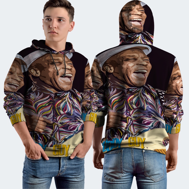 Jaket Hoodie Fullprint Buddy Guy Bahan Polyester Jersey