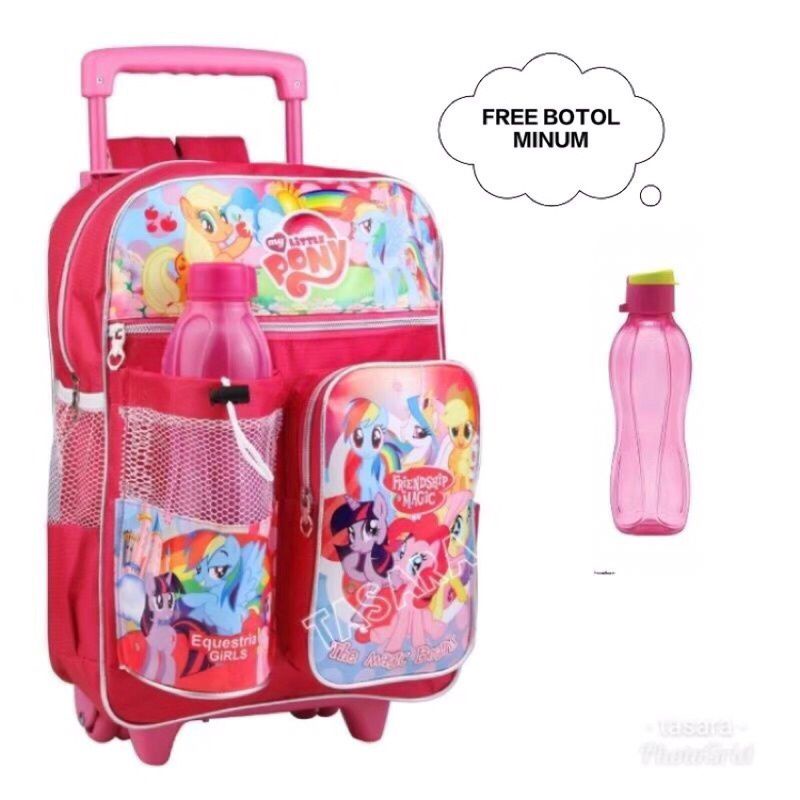 Tas ransel troli anak karakter tas dorong anak perempuan 2in1 - tas + Botol Minum