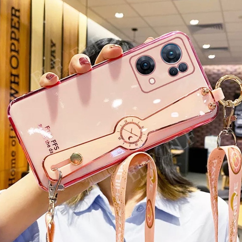 CASE OPPO RENO 8 4G SOFT CASE PLATING GLOSSY TALI SLEMPANG PANJANG CASING COVER HP